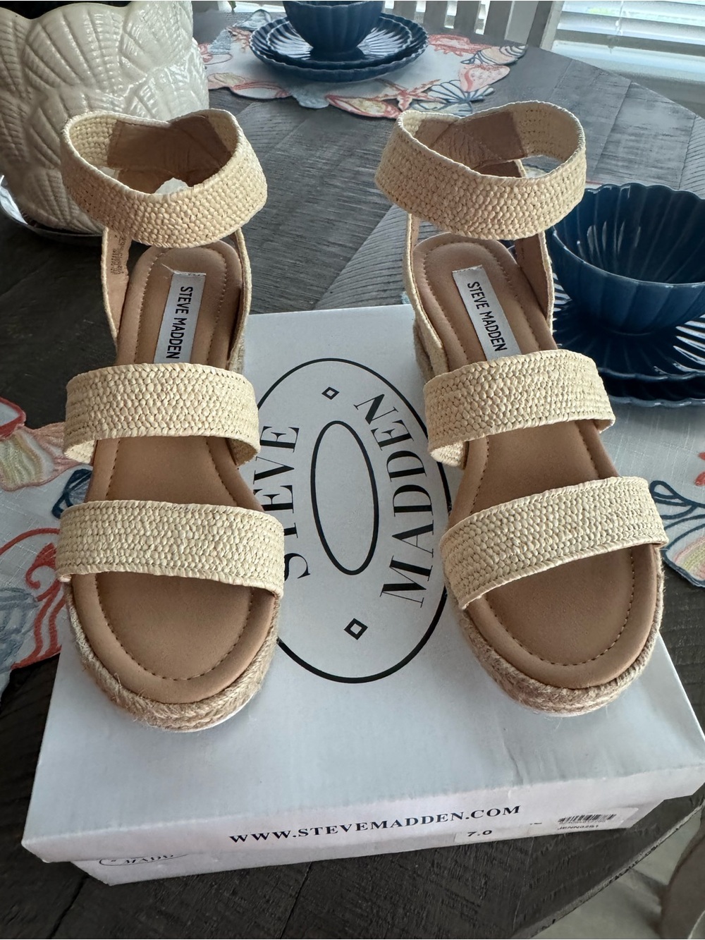 Steve Madden Beige Woven Platform Espadrille Sandals